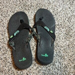 Sanuk Yoga Sling‎ 2 Tropical Flip Flops Sandals Comfy Black Women's 9